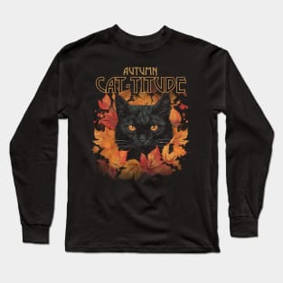 Autumn Cat Cat-Titude Halloween Season Long Sleeve T-Shirt